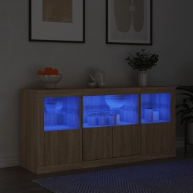 Aparador con luces LED roble Sonoma 142,5x37x67 cm de , Aparadores - Ref: Foro24-3209067, Precio: 164,99 €, Descuento: %