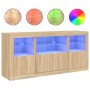 Sideboard with LED lights Sonoma oak 142.5x37x67 cm by , Sideboards - Ref: Foro24-3209067, Price: 167,54 €, Discount: %