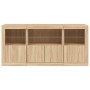 Sideboard with LED lights Sonoma oak 142.5x37x67 cm by , Sideboards - Ref: Foro24-3209067, Price: 167,54 €, Discount: %