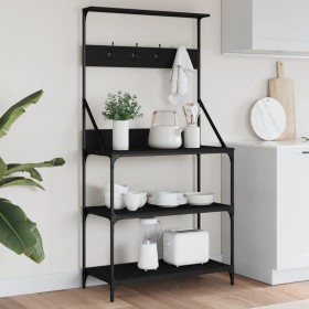 Kitchen shelving with hooks 4 levels black engineered wood by , Kitchen utensil containers - Ref: Foro24-838958, Price: 75,33...