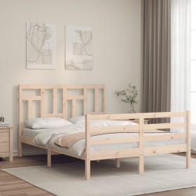 Bed frame with solid wood headboard 140x190 cm by , Beds and slatted bases - Ref: Foro24-3194941, Price: 121,99 €, Discount: %