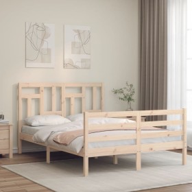 Double bed frame with solid wood headboard by , Beds and slatted bases - Ref: Foro24-3194936, Price: 131,99 €, Discount: %