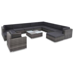 Set de muebles de jardín 12 pzas y cojines ratán sintético gris de vidaXL, Conjuntos de jardín - Ref: Foro24-44423, Precio: 1...