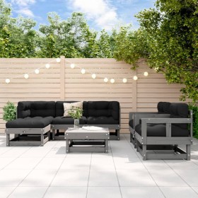 Garden furniture set 7 pieces solid gray pine wood by , Garden sets - Ref: Foro24-3186216, Price: 458,99 €, Discount: %