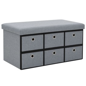 Banco almacenaje plegable lino sintético 76x38x38 cm gris claro de vidaXL, Bancos para recibidores y almacenamiento - Ref: Fo...