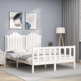 Double bed frame with white solid wood headboard by , Beds and slatted bases - Ref: Foro24-3192272, Price: 177,99 €, Discount: %