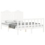 Double bed frame with white solid wood headboard by , Beds and slatted bases - Ref: Foro24-3192272, Price: 177,99 €, Discount: %