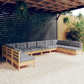 Garden furniture set 10 pieces and cushions solid pine wood by , Garden sets - Ref: Foro24-3097186, Price: 769,99 €, Discount: %