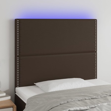 Kopfteil mit LED-Leuchten, braunes Kunstleder, 90 x 5 x 118/128 cm von , Kopf- und Fußteile - Ref: Foro24-3122365, Preis: 75,...