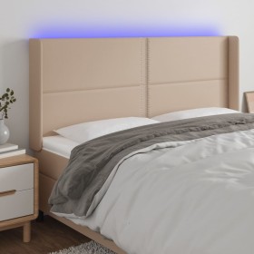 Headboard with LED cappuccino synthetic leather 163x16x118/128cm by , Headboards and footboards - Ref: Foro24-3124009, Price:...