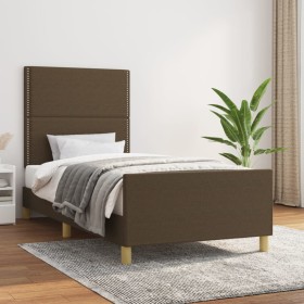 Estructura de cama con cabecero de tela marrón oscuro 90x190 cm de , Camas y somieres - Ref: Foro24-3124939, Precio: 141,99 €...