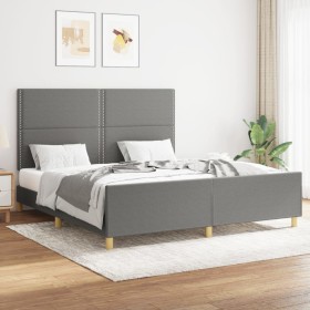 Bed frame with headboard dark gray fabric 160x200 cm by , Beds and slatted bases - Ref: Foro24-3124985, Price: 213,94 €, Disc...