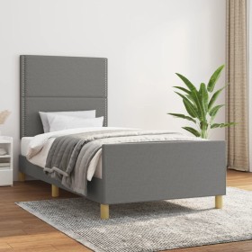 Bed frame with headboard in dark gray fabric 90x200 cm by , Beds and slatted bases - Ref: Foro24-3124945, Price: 138,30 €, Di...