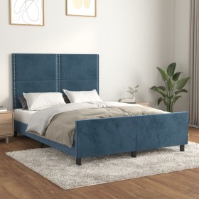 Estructura cama con cabecero terciopelo azul oscuro 140x200 cm de , Camas y somieres - Ref: Foro24-3125700, Precio: 221,18 €,...