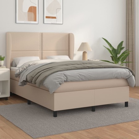 Box spring bed with cappuccino synthetic leather mattress 140x190cm by , Beds and slatted bases - Ref: Foro24-3128972, Price:...