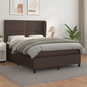 Box spring bed with brown synthetic leather mattress 140x190 cm by , Beds and slatted bases - Ref: Foro24-3128970, Price: 565...