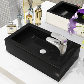 Lavabo con agujero grifo rectangular cerámica 46x25,5x12 negro de vidaXL, Lavabos - Ref: Foro24-142738, Precio: 63,07 €, Desc...