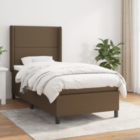 Cama box spring con colchón tela marrón oscuro 90x200 cm de , Camas y somieres - Ref: Foro24-3131324, Precio: 355,99 €, Descu...