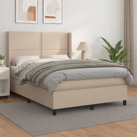 Box spring bed with cappuccino synthetic leather mattress 140x190cm by , Beds and slatted bases - Ref: Foro24-3132440, Price:...