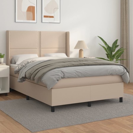 Cama box spring con colchón cuero sintético capuchino 140x190cm de , Camas y somieres - Ref: Foro24-3132440, Precio: 573,66 €...