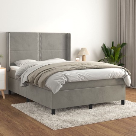 Boxspringbett mit hellgrauer Samtmatratze 140x190 cm von , Betten und Lattenroste - Ref: Foro24-3132615, Preis: 552,89 €, Rab...