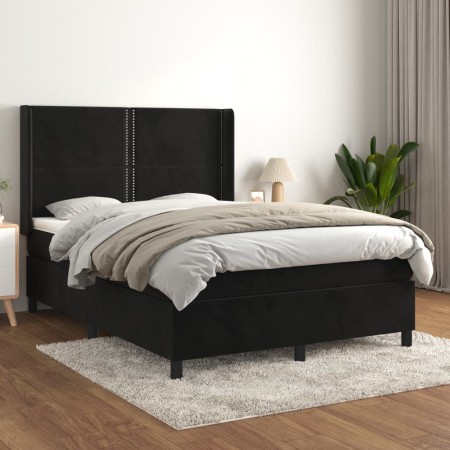 Cama box spring con colchón terciopelo negro 140x190 cm de , Camas y somieres - Ref: Foro24-3132617, Precio: 520,19 €, Descue...