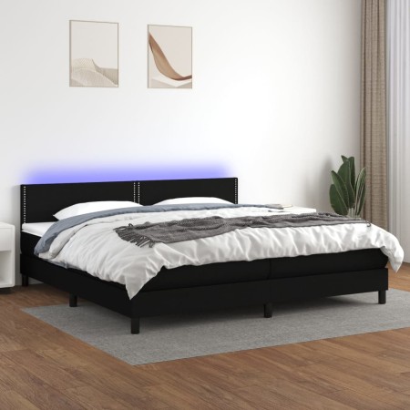 Boxspringbettmatratze und LED-Leuchten aus schwarzem Stoff 200x200 cm von , Betten und Lattenroste - Ref: Foro24-3133103, Pre...