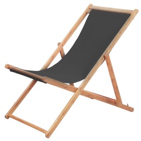 Klappbarer Strandstuhl aus grauem Stoff und Holzstruktur von vidaXL, Gartenstühle - Ref: Foro24-44001, Preis: 52,99 €, Rabatt: %