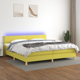 Cama box spring con colchón y LED tela verde 200x200 cm de , Camas y somieres - Ref: Foro24-3133588, Precio: 585,99 €, Descue...