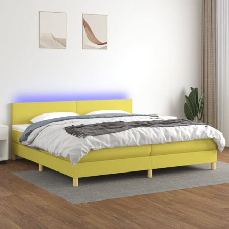 Cama box spring con colchón y LED tela verde 200x200 cm de , Camas y somieres - Ref: Foro24-3133588, Precio: 585,65 €, Descue...