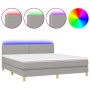 Cama box spring con colchón tela y LED gris claro 160x200 cm de , Camas y somieres - Ref: Foro24-3133645, Precio: 491,24 €, D...