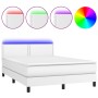 Cama box spring colchón y LED cuero sintético blanco 140x200 cm de , Camas y somieres - Ref: Foro24-3134166, Precio: 439,75 €...