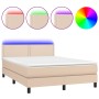 Cama box spring colchón LED cuero sintético capuchino 140x200cm de , Camas y somieres - Ref: Foro24-3134170, Precio: 497,37 €...