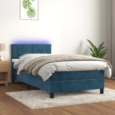 Cama box spring colchón y LED terciopelo azul oscuro 80x200 cm de , Camas y somieres - Ref: Foro24-3134373, Precio: 284,39 €,...