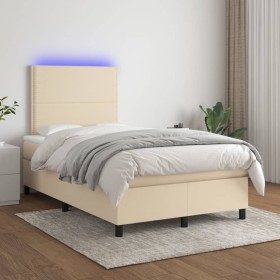 Cama box spring con colchón y LED tela crema 120x200 cm de , Camas y somieres - Ref: Foro24-3134786, Precio: 437,55 €, Descue...