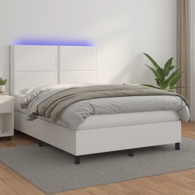 Box spring bed with mattress and LED white synthetic leather 140x200 cm by , Beds and slatted bases - Ref: Foro24-3135886, Pr...