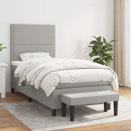 Box spring bed with light gray fabric mattress 90x200 cm by , Beds and slatted bases - Ref: Foro24-3136485, Price: 355,99 €, ...