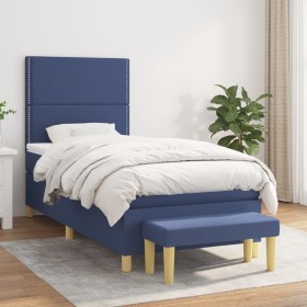 Box spring bed with blue fabric mattress 90x190 cm by , Beds and slatted bases - Ref: Foro24-3137043, Price: 385,09 €, Discou...