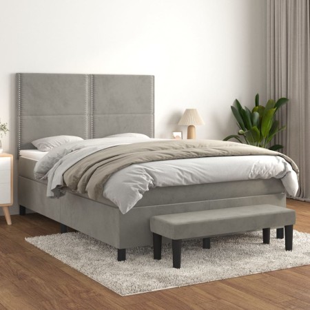 Box spring bed with light gray velvet mattress 140x200 cm by , Beds and slatted bases - Ref: Foro24-3137785, Price: 548,63 €,...