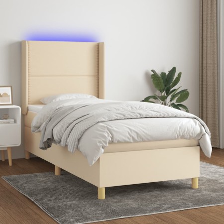 Cama box spring colchón y luces LED tela crema 100x200 cm de , Camas y somieres - Ref: Foro24-3138778, Precio: 387,85 €, Desc...