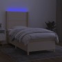 Cama box spring colchón y luces LED tela crema 100x200 cm de , Camas y somieres - Ref: Foro24-3138778, Precio: 387,85 €, Desc...