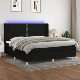 Boxspringbettmatratze und LED-Leuchten aus schwarzem Stoff 200x200 cm von , Betten und Lattenroste - Ref: Foro24-3138823, Pre...