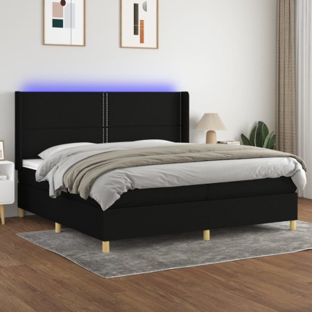 Cama box spring colchón y luces LED tela negro 200x200 cm de , Camas y somieres - Ref: Foro24-3138823, Precio: 702,82 €, Desc...