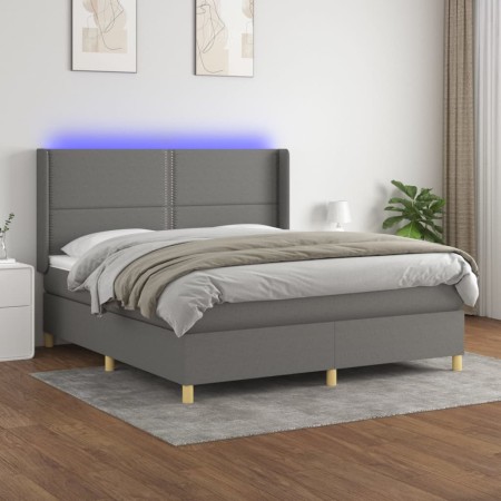 Boxspringbettmatratze und LED-Leuchten dunkelgrauer Stoff 180x200 cm von , Betten und Lattenroste - Ref: Foro24-3138814, Prei...