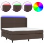 Cama box spring colchón y LED cuero sintético marrón 180x200 cm de , Camas y somieres - Ref: Foro24-3139340, Precio: 661,65 €...