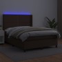 Box spring bed with mattress and LED brown synthetic leather 140x200 cm by , Beds and slatted bases - Ref: Foro24-3139328, Pr...