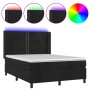 Box spring bed with mattress and LED black velvet 140x190 cm by , Beds and slatted bases - Ref: Foro24-3139501, Price: 521,53...