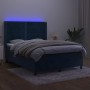 Box spring bed with mattress and LED dark blue velvet 140x190 cm by , Beds and slatted bases - Ref: Foro24-3139503, Price: 50...