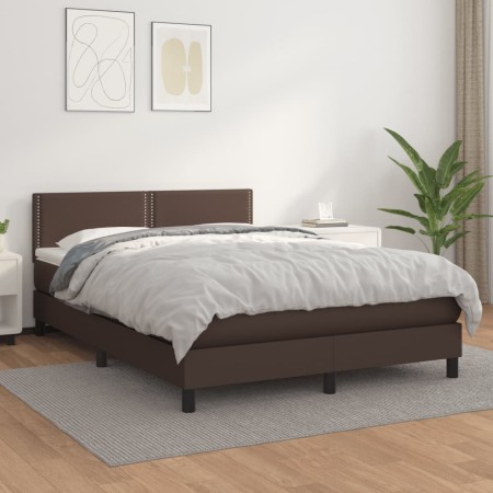 Box spring bed with brown synthetic leather mattress 140x190 cm by , Beds and slatted bases - Ref: Foro24-3141062, Price: 479...