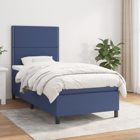 Box spring bed with blue fabric mattress 90x190 cm by , Beds and slatted bases - Ref: Foro24-3141663, Price: 336,25 €, Discou...